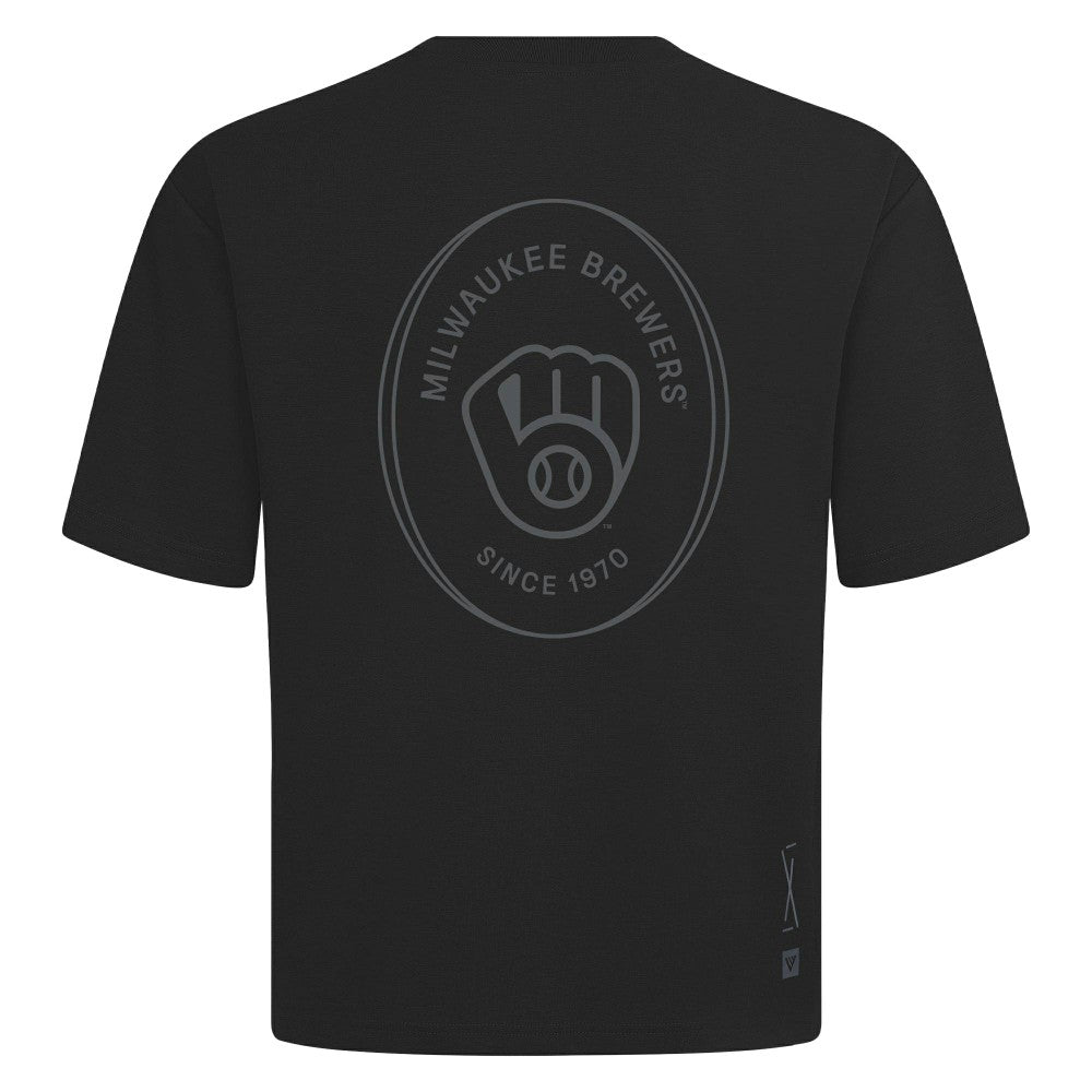Black Milwaukee Brewers Levelwear Signet Oversized Luxe Signature Knit T-Shirt