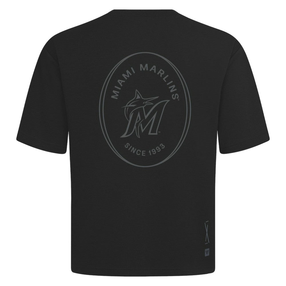 Black Miami Marlins Levelwear Signet Oversized Luxe Signature Knit T-Shirt