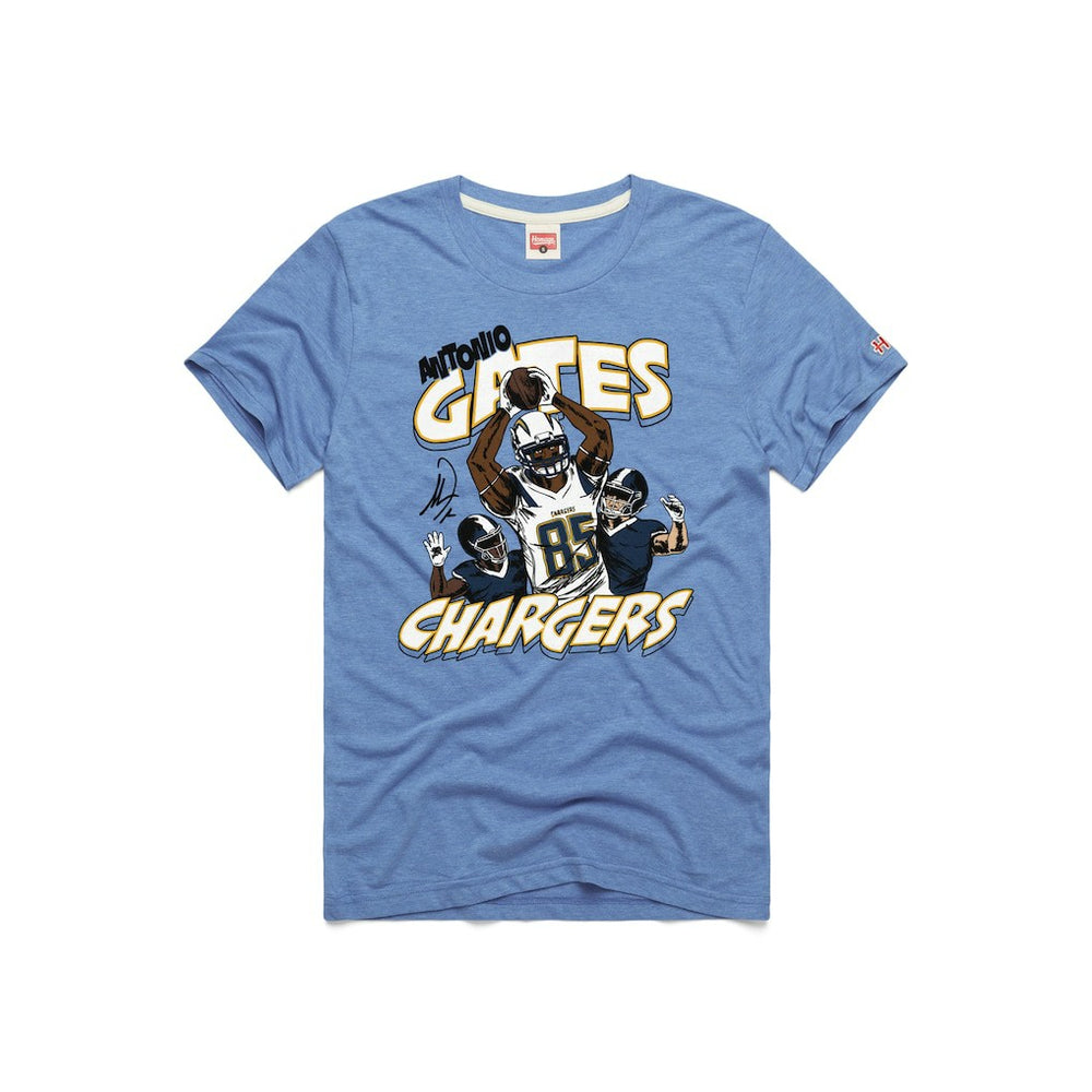 Antonio Gates  Homage Unisex Caricature Retired Player Tri-Blend T-Shirt - Los Angeles Chargers T-shirts