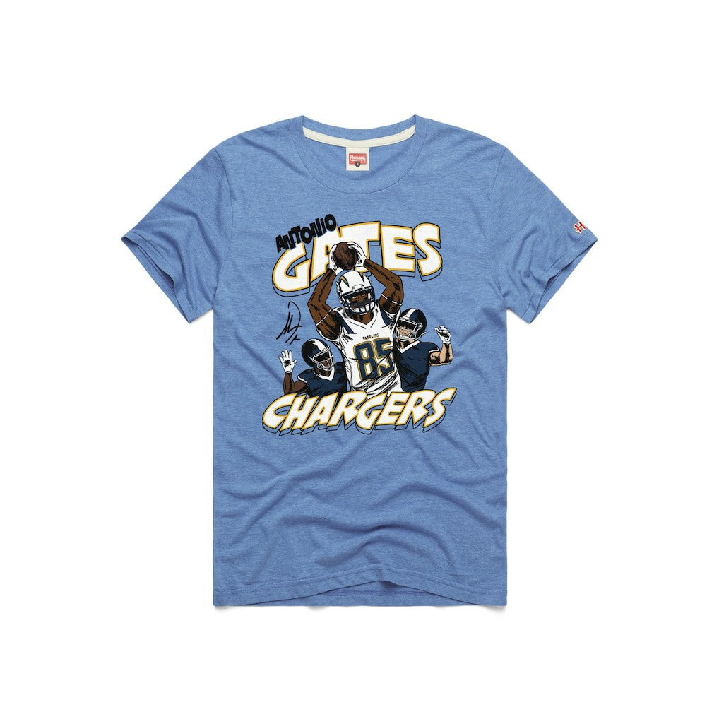 Antonio Gates  Homage Unisex Caricature Retired Player Tri-Blend T-Shirt - Los Angeles Chargers T-shirts