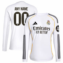 Real Madrid 2025/26 Home Replica Long Sleeve Custom Jersey