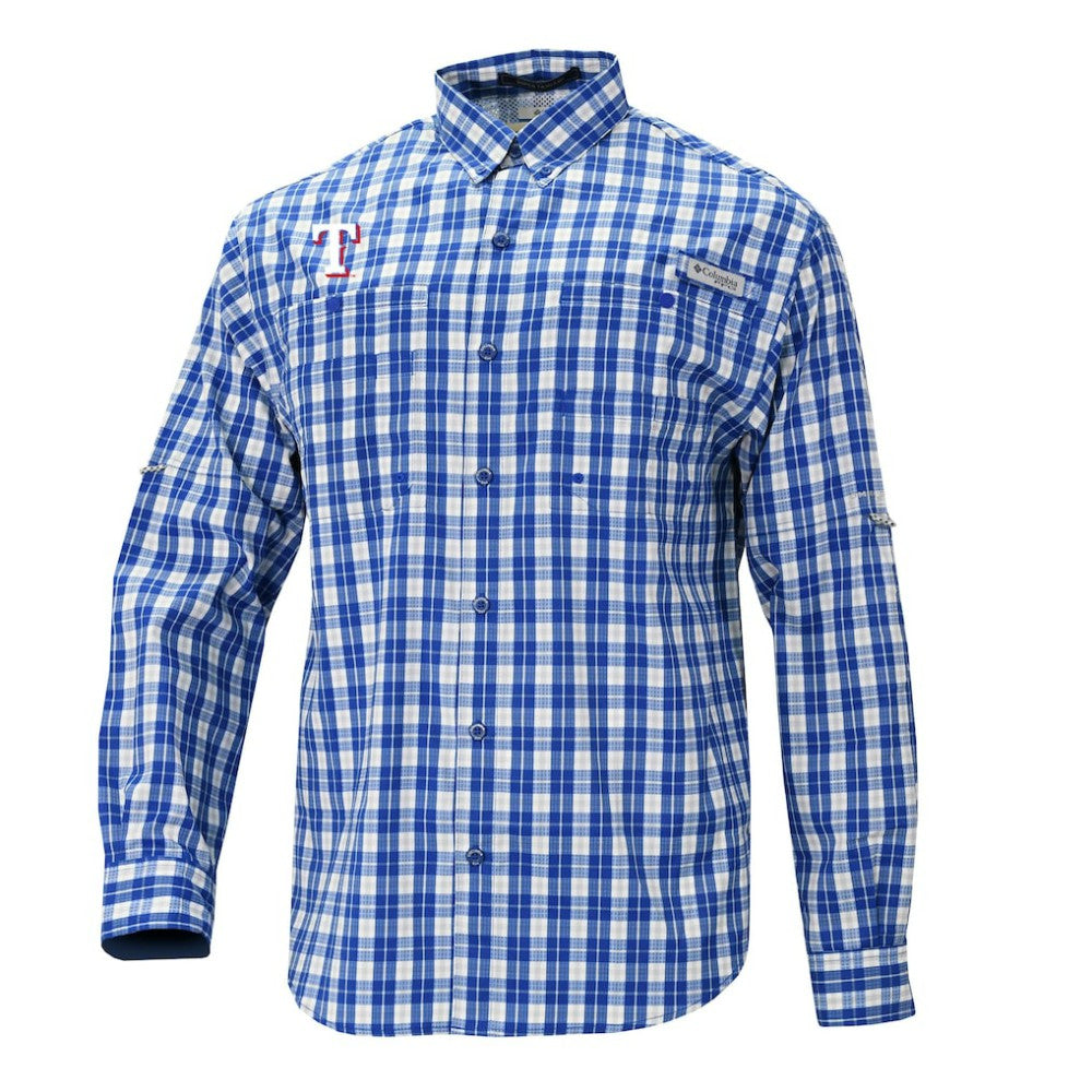 Royal Texas Rangers Columbia Super Tamiami Omni-Shade Long Sleeve Button-Down Shirt