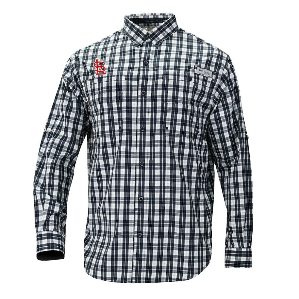 Navy St. Louis Cardinals Columbia Super Tamiami Omni-Shade Long Sleeve Button-Down Shirt