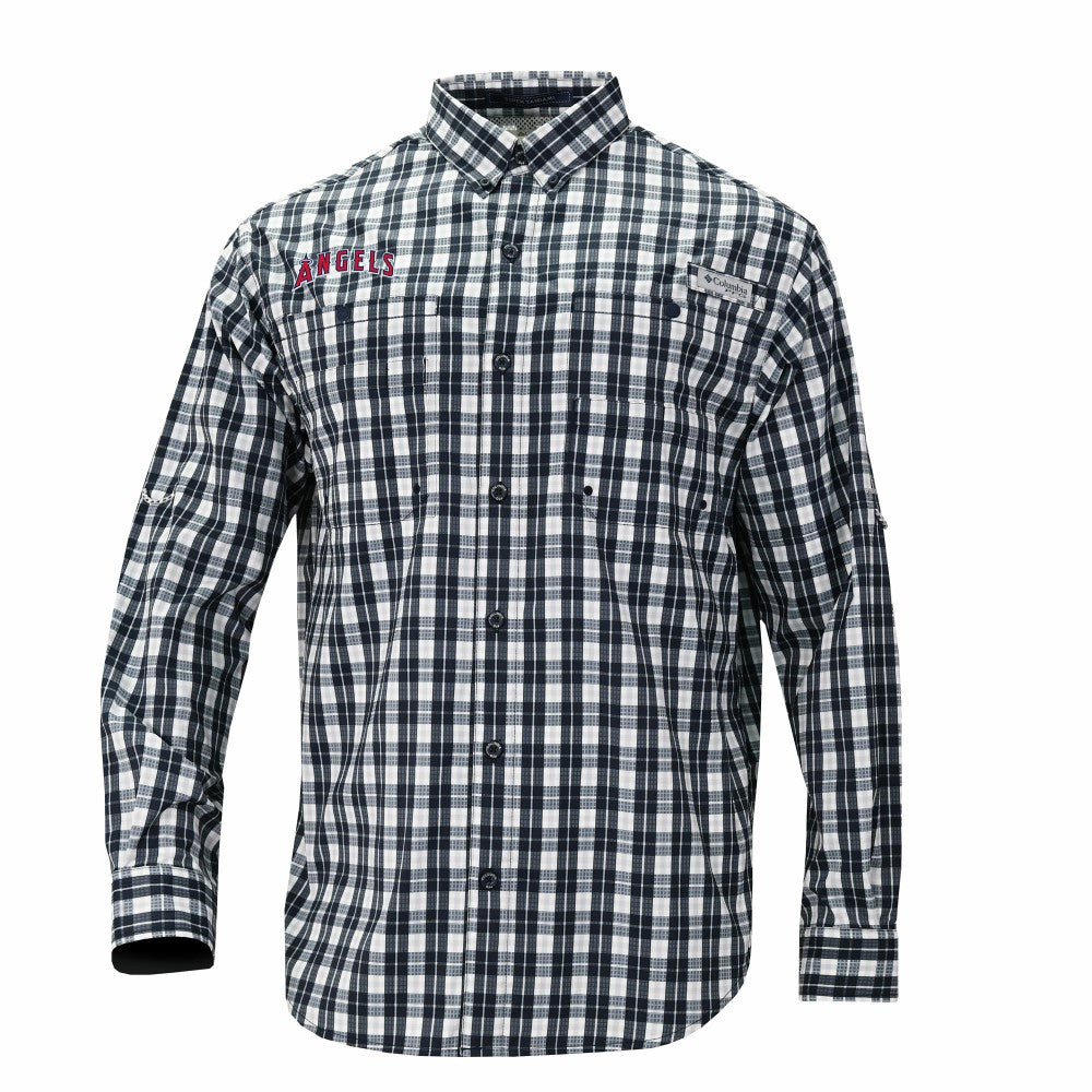 Navy Los Angeles Angels Columbia Super Tamiami Omni-Shade Long Sleeve Button-Down Shirt