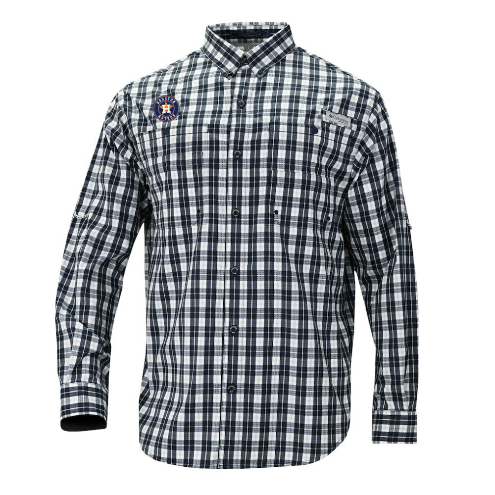Navy Houston Astros Columbia Super Tamiami Omni-Shade Long Sleeve Button-Down Shirt