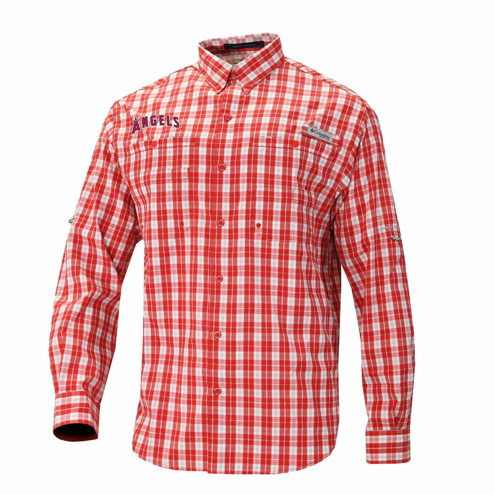 Red Los Angeles Angels Columbia Super Tamiami Omni-Shade Long Sleeve Button-Down Shirt