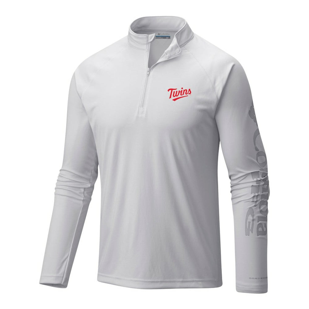 White Minnesota Twins Columbia Terminal Tackle Omni-Wick Raglan Quarter-Zip Pullover