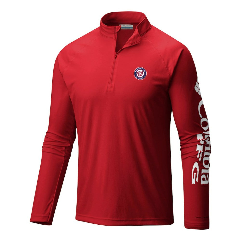 Red Washington Nationals Columbia Terminal Tackle Omni-Wick Raglan Quarter-Zip Pullover