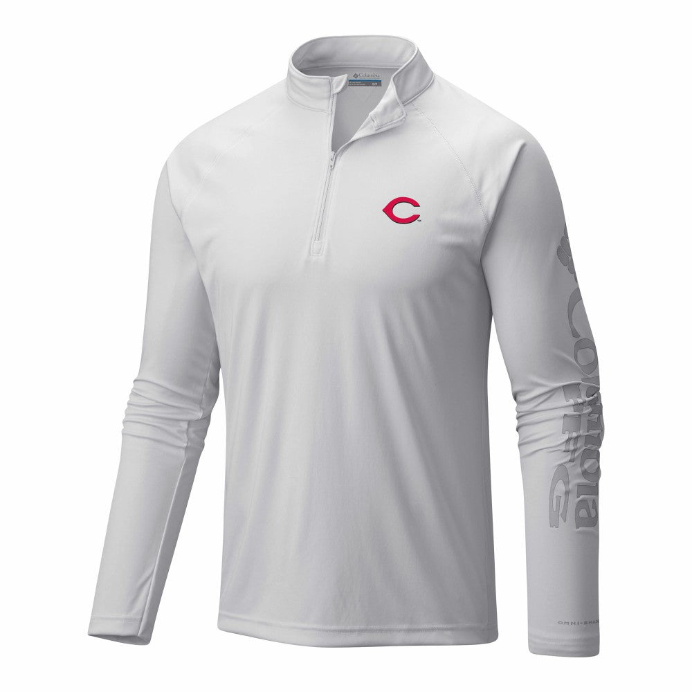 White Cincinnati Reds Columbia Terminal Tackle Omni-Wick Raglan Quarter-Zip Pullover