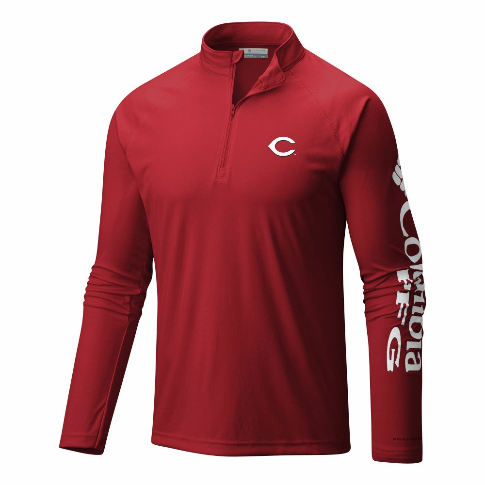 Red Cincinnati Reds Columbia Terminal Tackle Omni-Wick Raglan Quarter-Zip Pullover