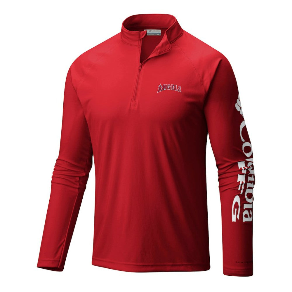 Red Los Angeles Angels Columbia Terminal Tackle Omni-Wick Raglan Quarter-Zip Pullover