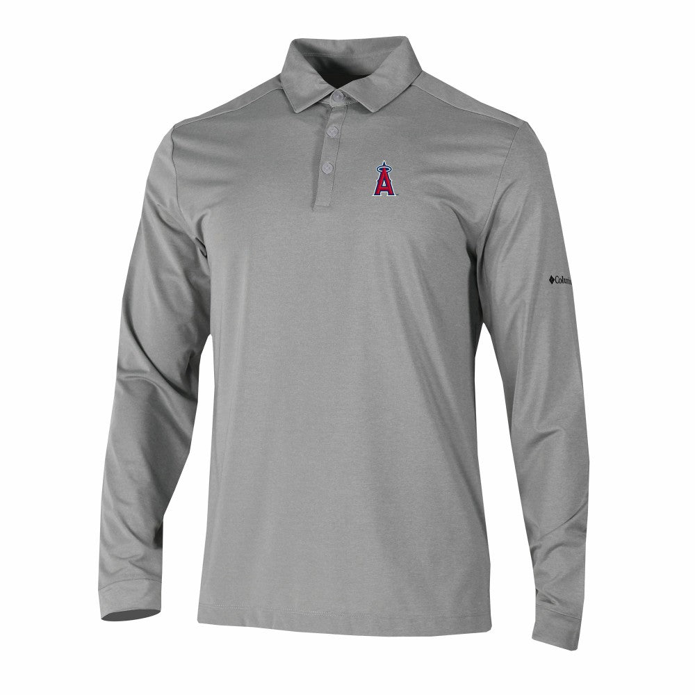 Gray Los Angeles Angels Columbia Omni-Wick Pin High Long Sleeve Polo