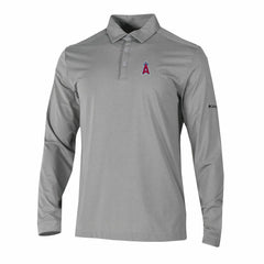 Gray Los Angeles Angels Columbia Omni-Wick Pin High Long Sleeve Polo
