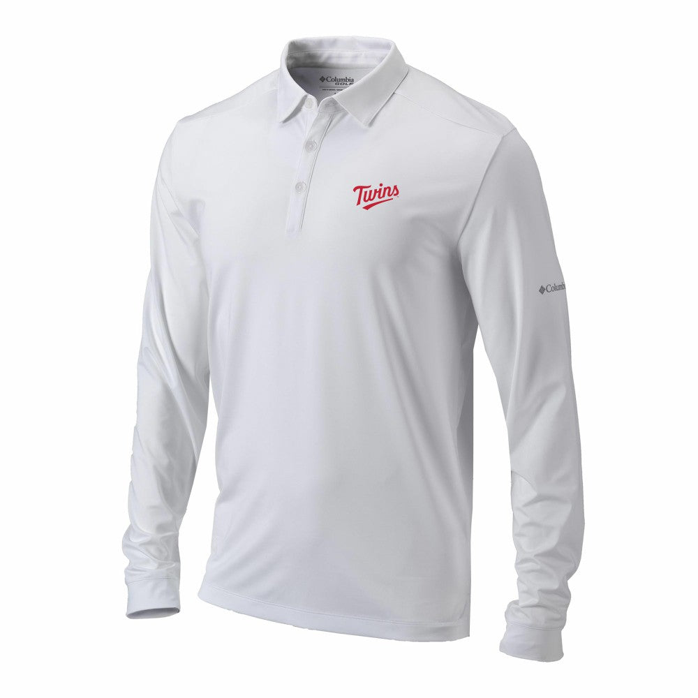 White Minnesota Twins Columbia Omni-Wick Pin High Long Sleeve Polo