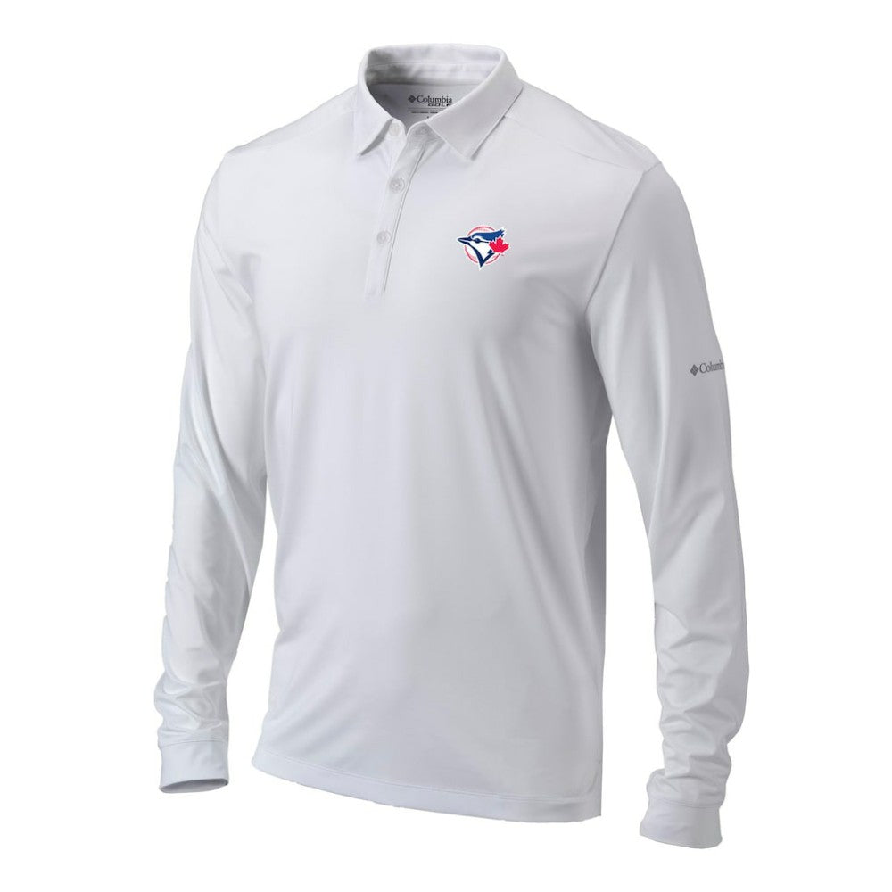 White Toronto Blue Jays Columbia Omni-Wick Pin High Long Sleeve Polo