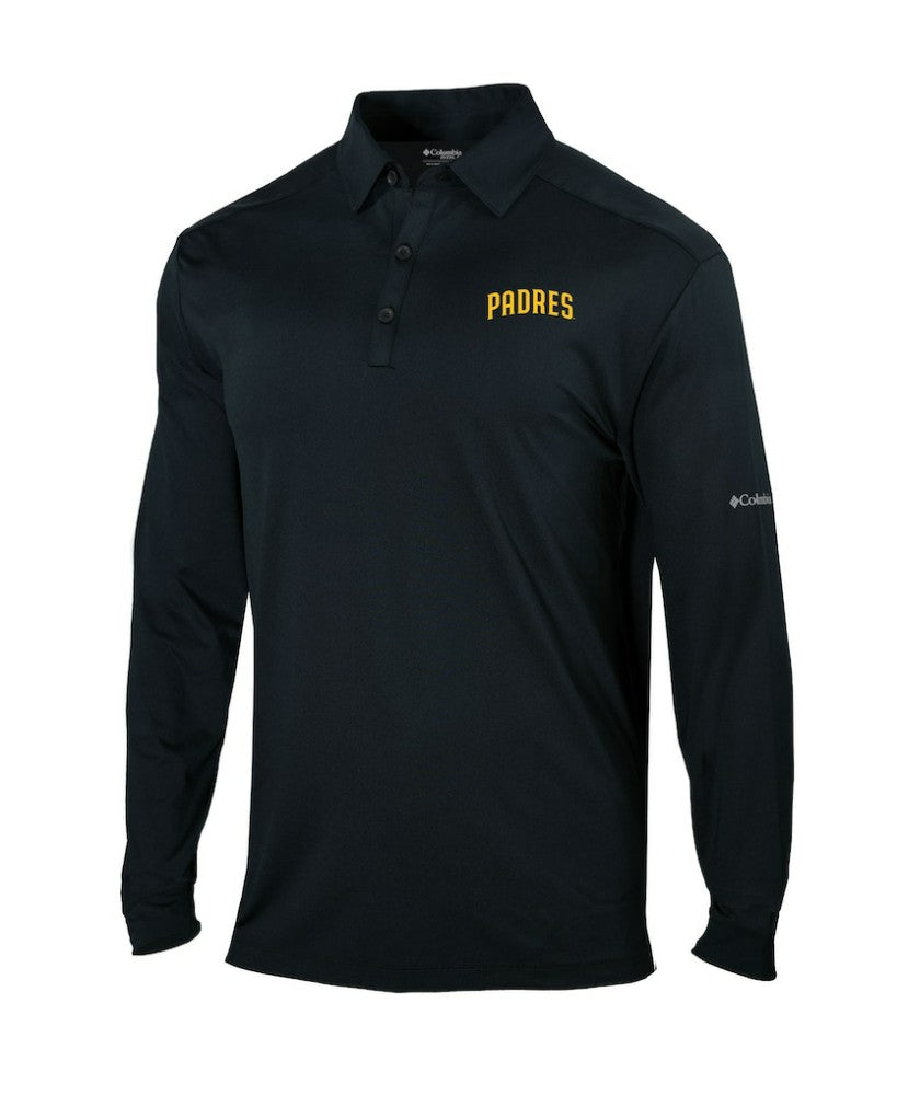 Black San Diego Padres Columbia Omni-Wick Pin High Long Sleeve Polo