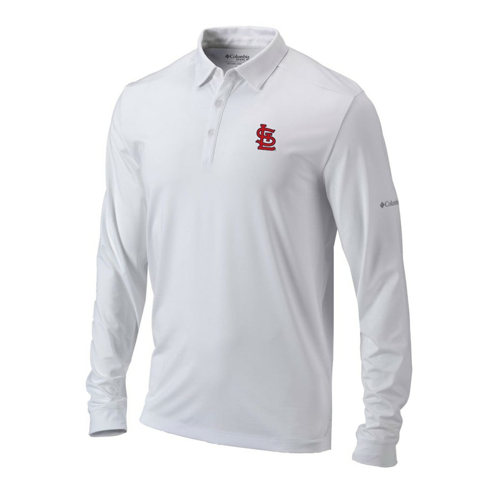 White St. Louis Cardinals Columbia Omni-Wick Pin High Long Sleeve Polo