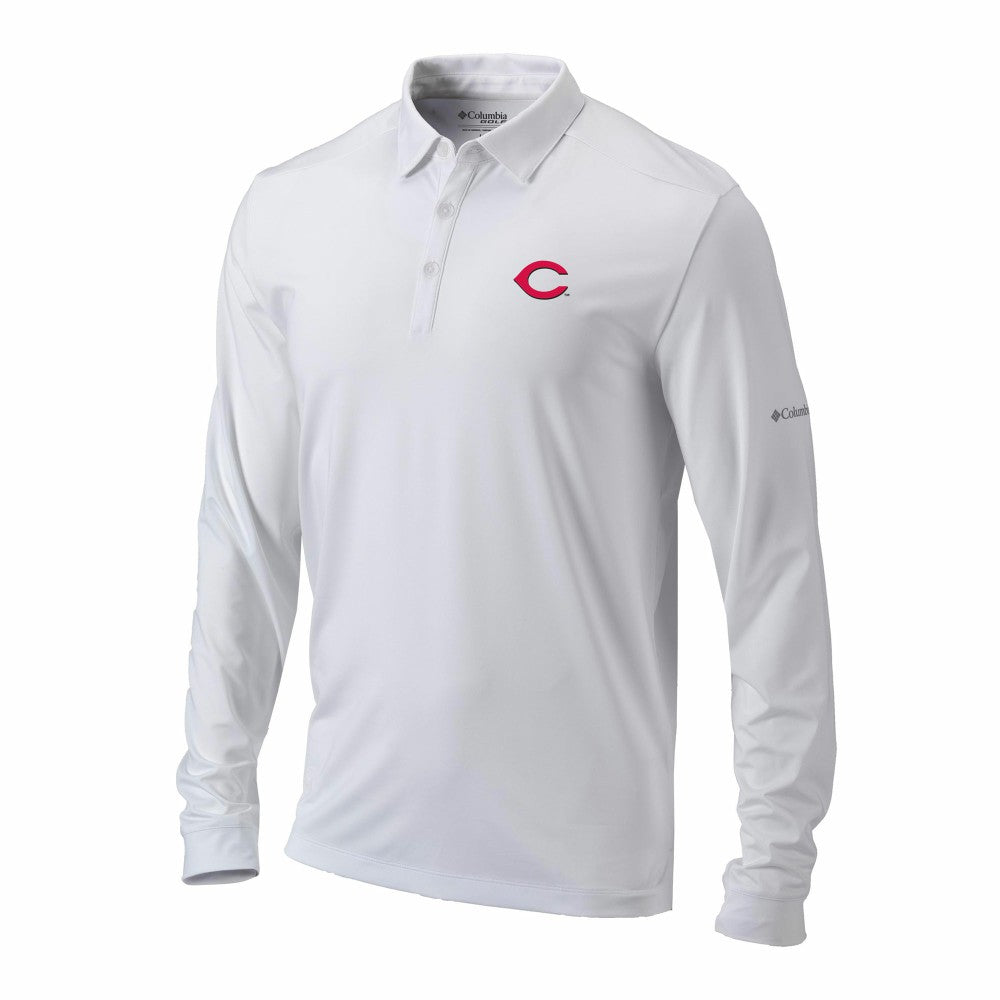 White Cincinnati Reds Columbia Omni-Wick Pin High Long Sleeve Polo