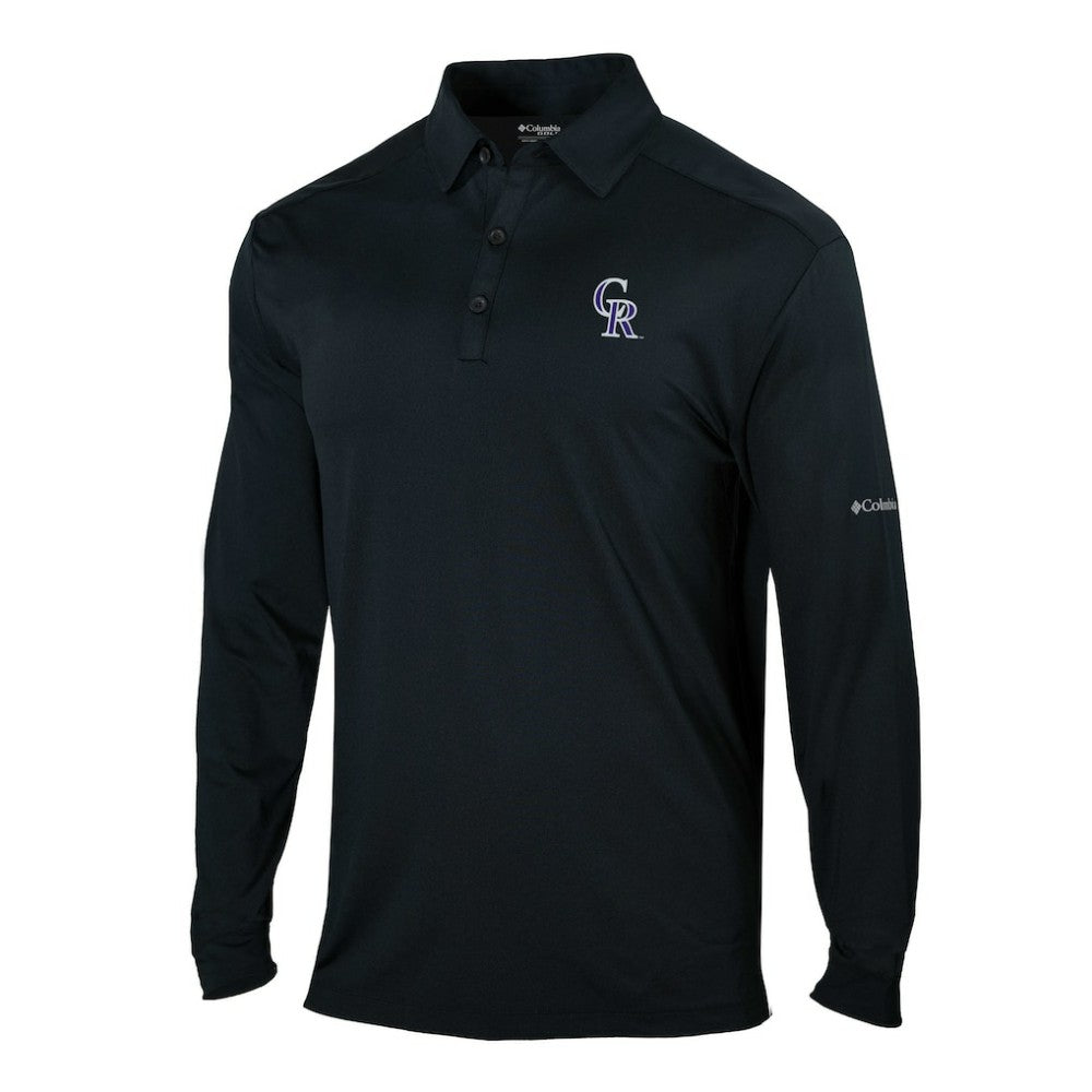 Black Colorado Rockies Columbia Omni-Wick Pin High Long Sleeve Polo