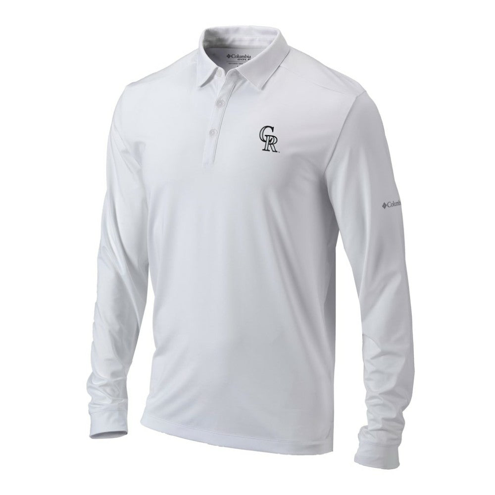 White Colorado Rockies Columbia Omni-Wick Pin High Long Sleeve Polo