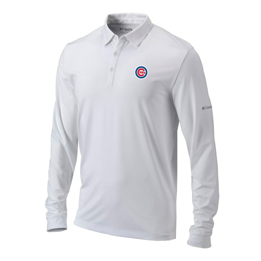 White Chicago Cubs Columbia Omni-Wick Pin High Long Sleeve Polo