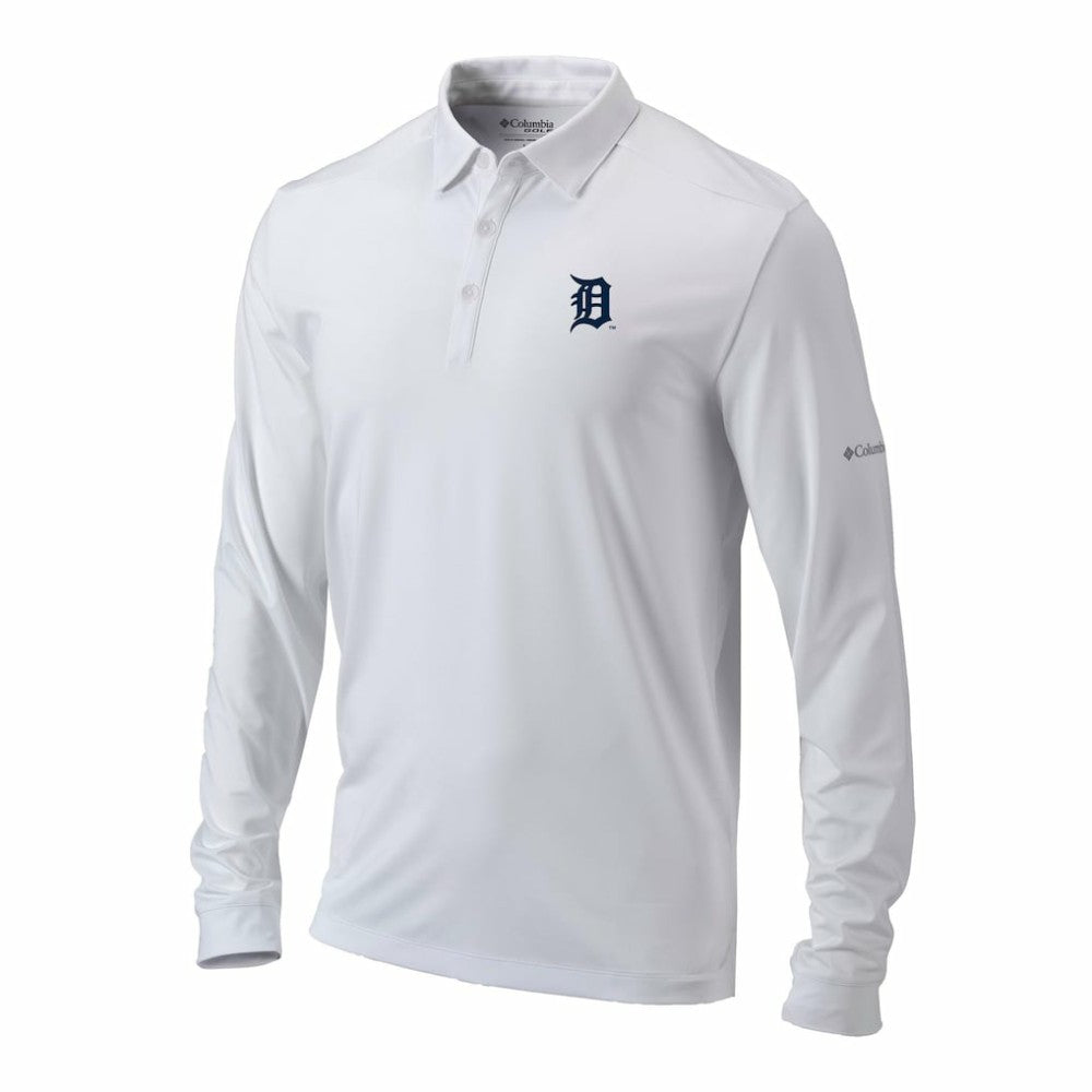 White Detroit Tigers Columbia Omni-Wick Pin High Long Sleeve Polo