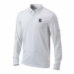 White Detroit Tigers Columbia Omni-Wick Pin High Long Sleeve Polo