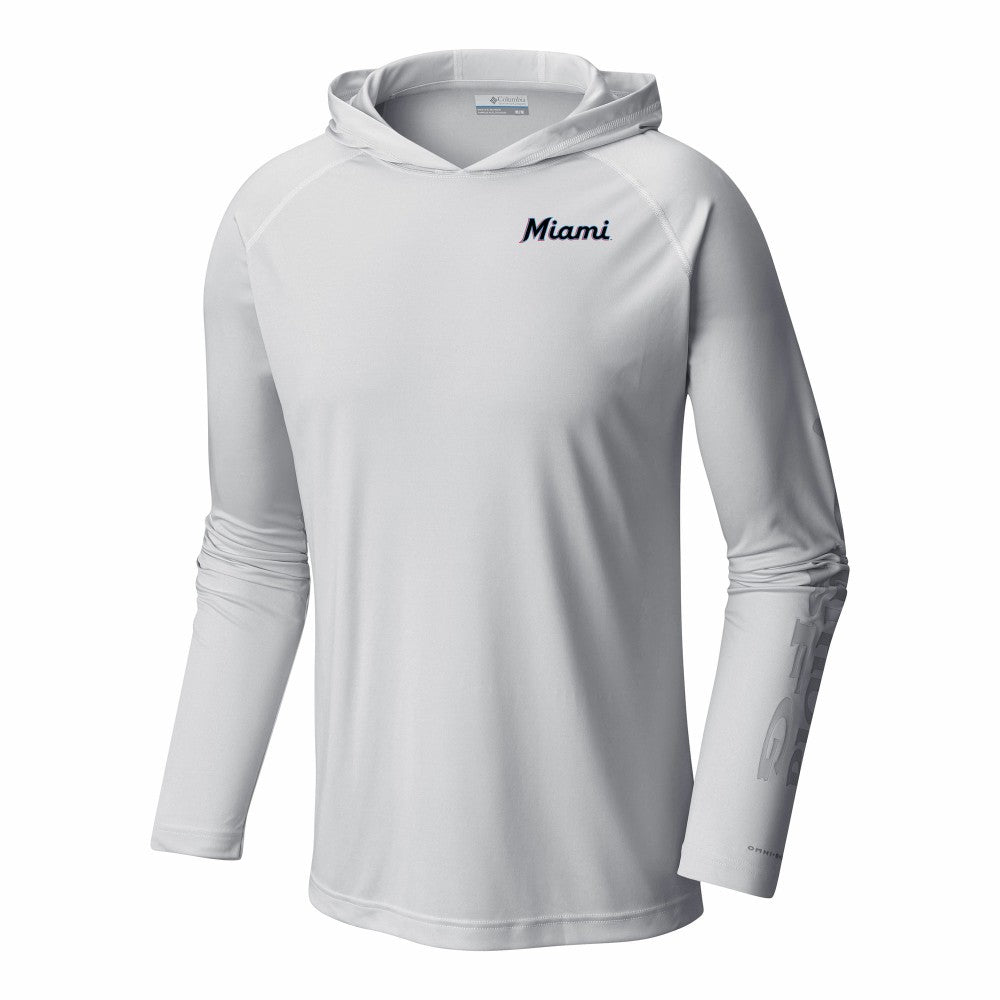 White Miami Marlins Columbia Terminal Tackle Omni-Shade Pullover Hoodie