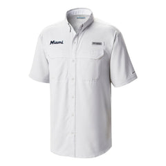 White Miami Marlins Columbia Omni-Wick Low Drag Offshore Button-Up Shirt