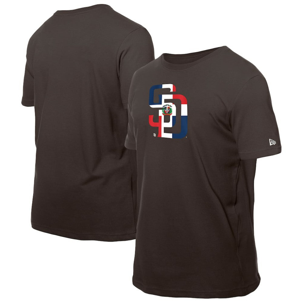 Brown San Diego Padres New Era Dominican Republic Flag Logo T-Shirt