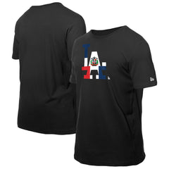 Black Los Angeles Dodgers New Era Dominican Republic Flag Logo T-Shirt
