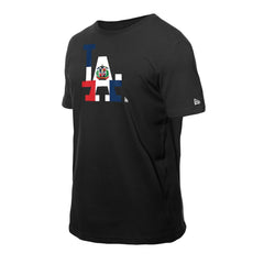 Black Los Angeles Dodgers New Era Dominican Republic Flag Logo T-Shirt