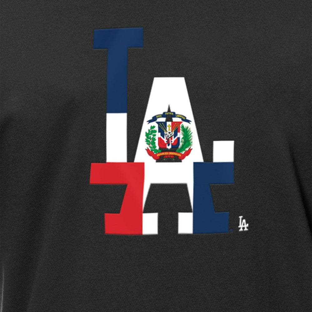 Black Los Angeles Dodgers New Era Dominican Republic Flag Logo T-Shirt