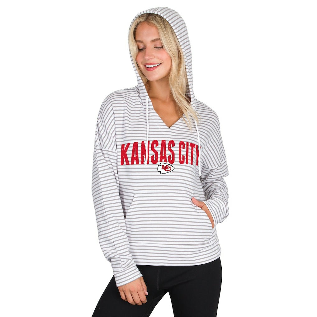 Concepts Sport Women's Liftoff Striped V-Neck Hoodie - Kansas City Chiefs Hoodies