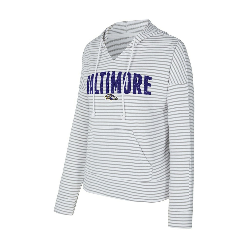 Concepts Sport Women's Liftoff Striped V-Neck Hoodie - Baltimore Ravens Hoodies