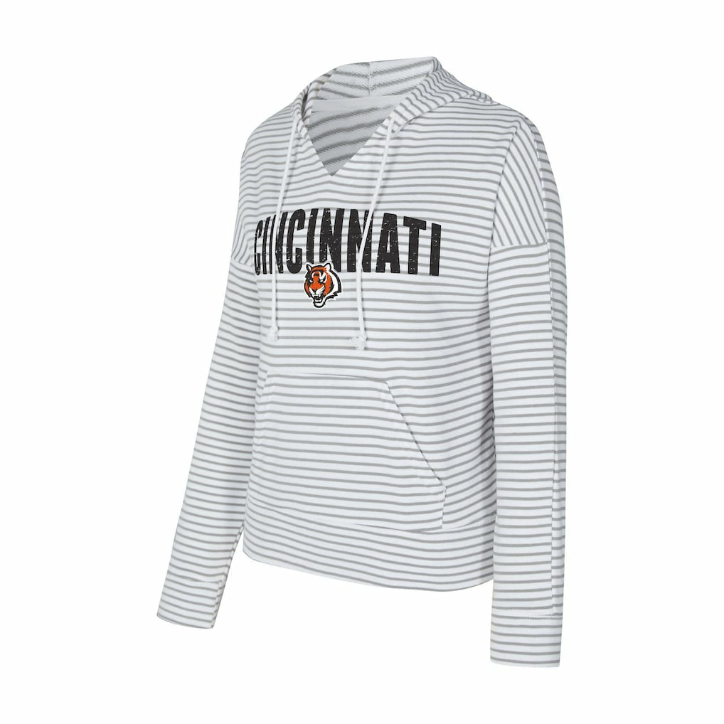 Concepts Sport Women's Liftoff Striped V-Neck Hoodie - Cincinnati Bengals Hoodies