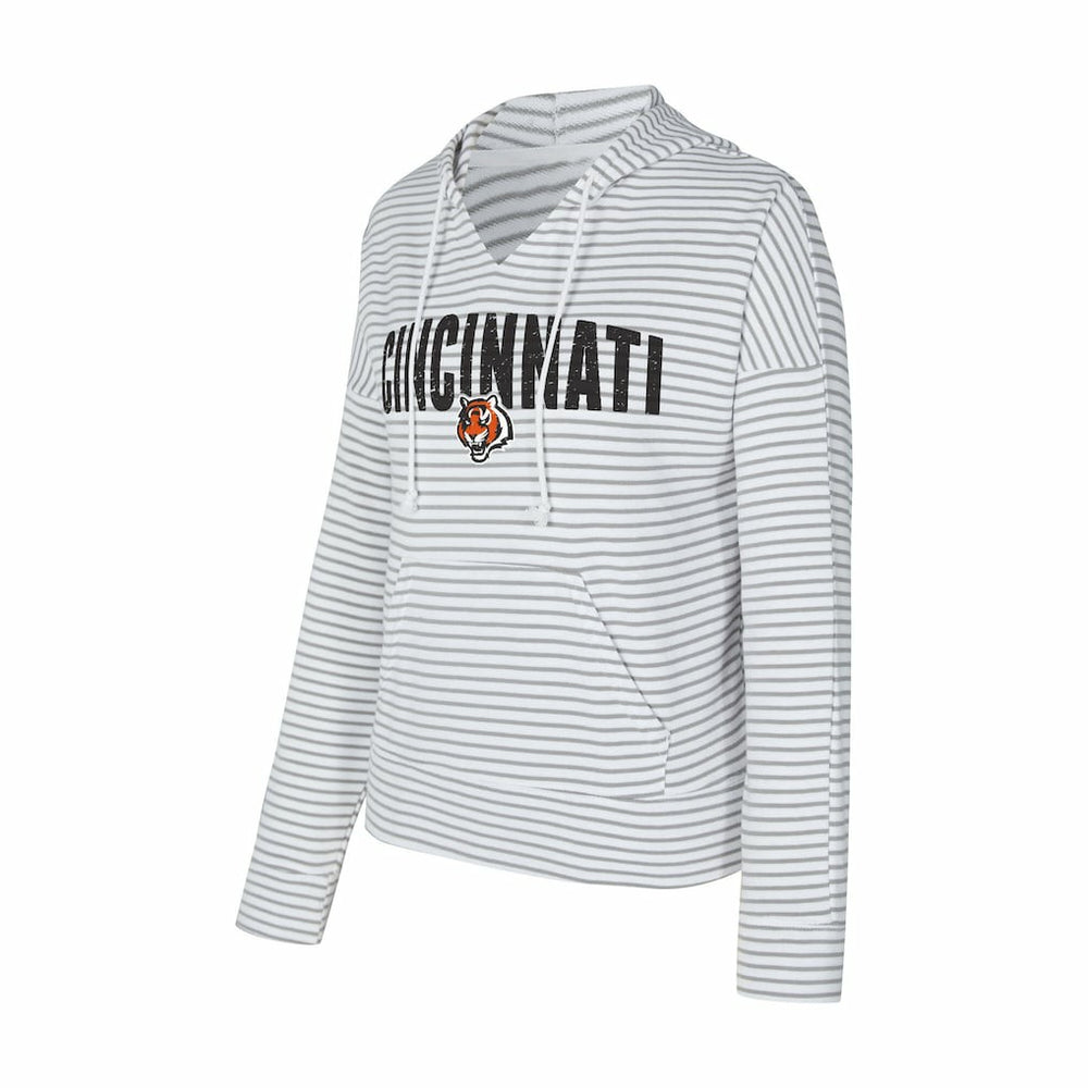 Concepts Sport Women's Liftoff Striped V-Neck Hoodie - Cincinnati Bengals Hoodies