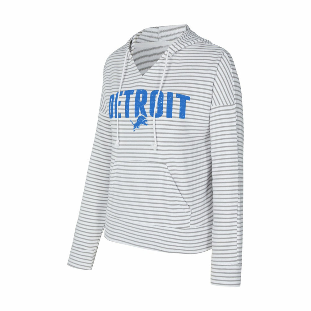Concepts Sport Women's Liftoff Striped V-Neck Hoodie - Detroit Lions Hoodies