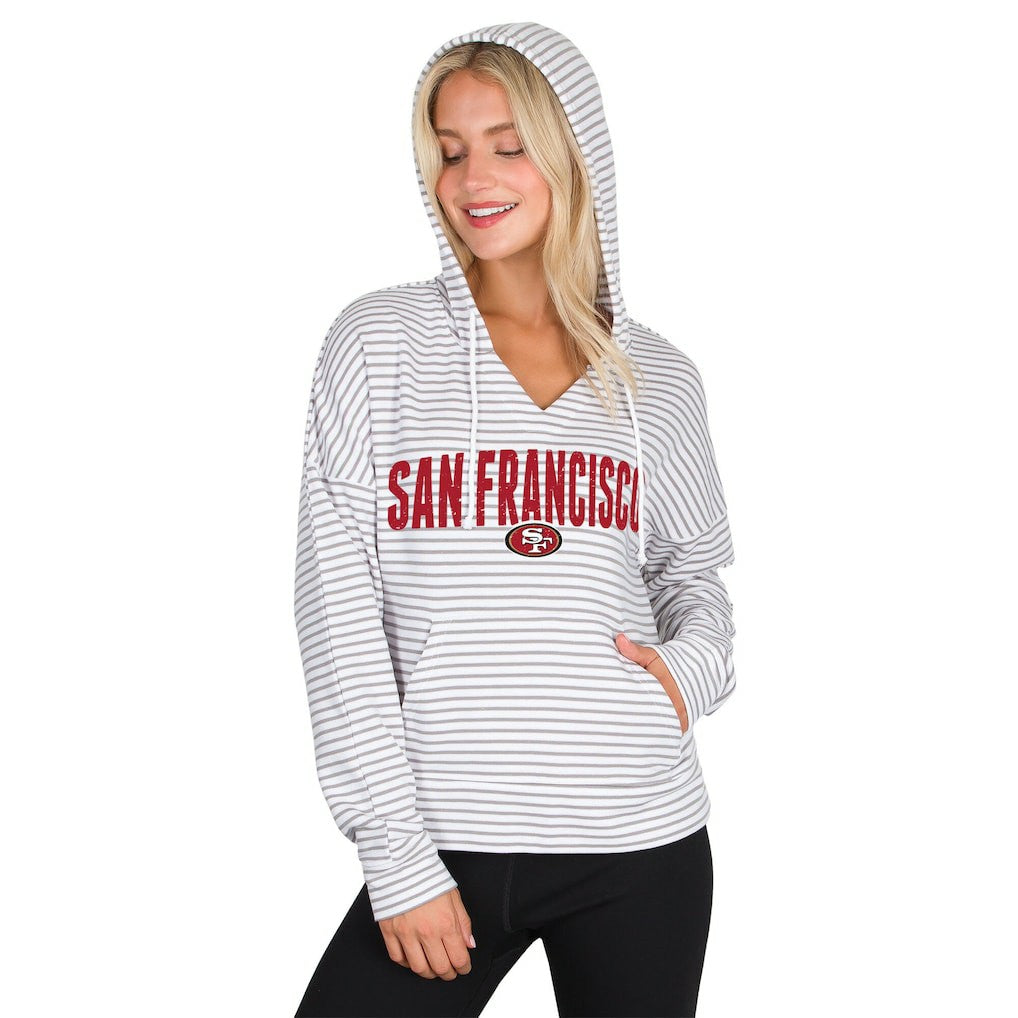 Concepts Sport Women's Liftoff Striped V-Neck Hoodie - San Francisco 49ers Hoodies