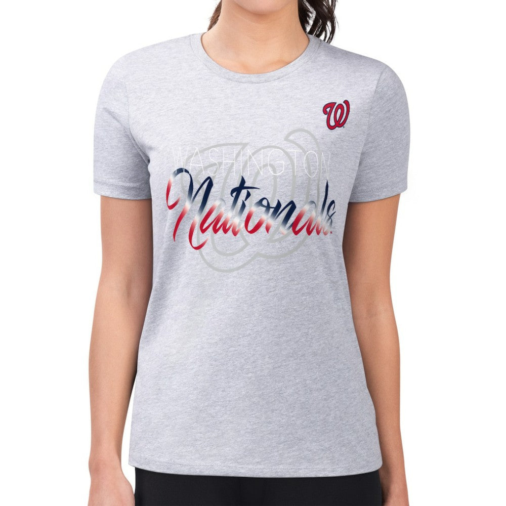 Heather Gray Washington Nationals G-III 4Her by Carl Banks Women's Super-Slim Fit Lightweight Shadow Logo Graphic T-Shirt