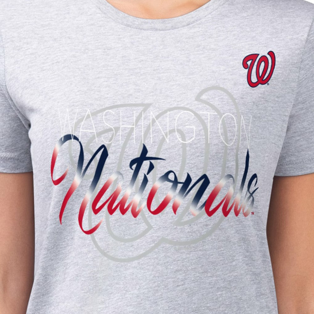 Heather Gray Washington Nationals G-III 4Her by Carl Banks Women's Super-Slim Fit Lightweight Shadow Logo Graphic T-Shirt