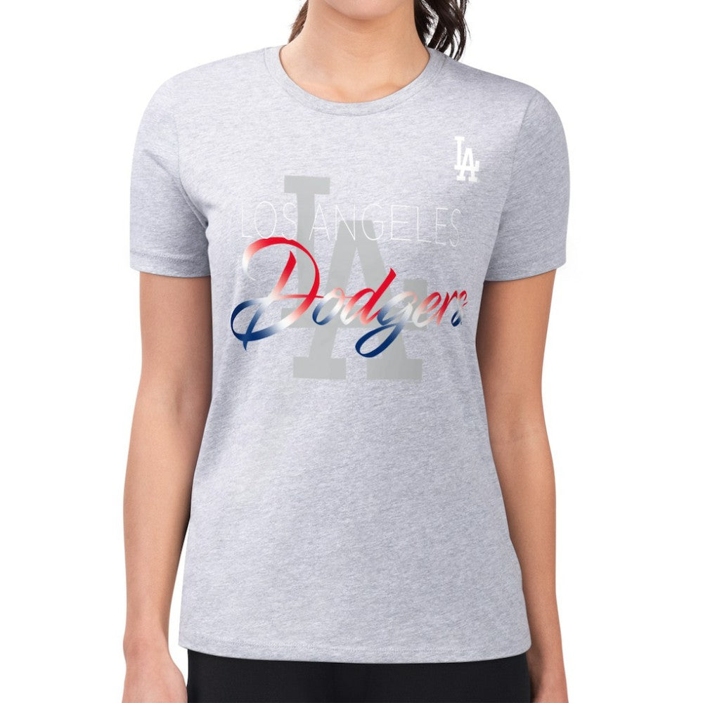 Heather Gray Los Angeles Dodgers G-III 4Her by Carl Banks Women's Super-Slim Fit Lightweight Shadow Logo Graphic T-Shirt