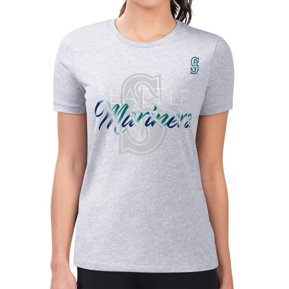 Heather Gray Seattle Mariners G-III 4Her by Carl Banks Women's Super-Slim Fit Lightweight Shadow Logo Graphic T-Shirt