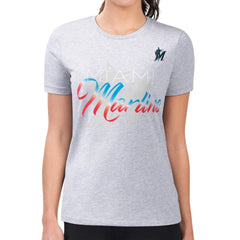 Heather Gray Miami Marlins G-III 4Her by Carl Banks Women's Super-Slim Fit Lightweight Shadow Logo Graphic T-Shirt