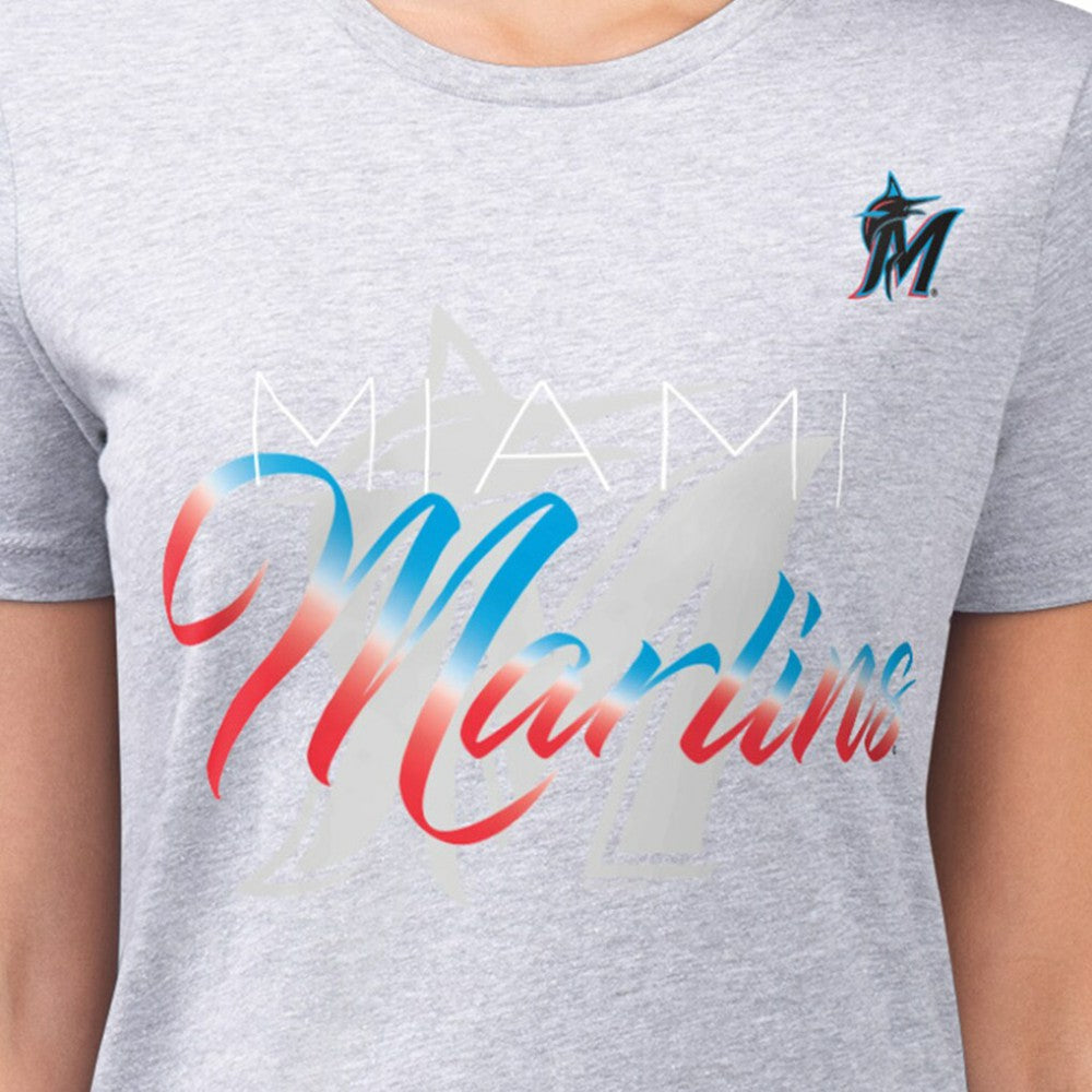 Heather Gray Miami Marlins G-III 4Her by Carl Banks Women's Super-Slim Fit Lightweight Shadow Logo Graphic T-Shirt