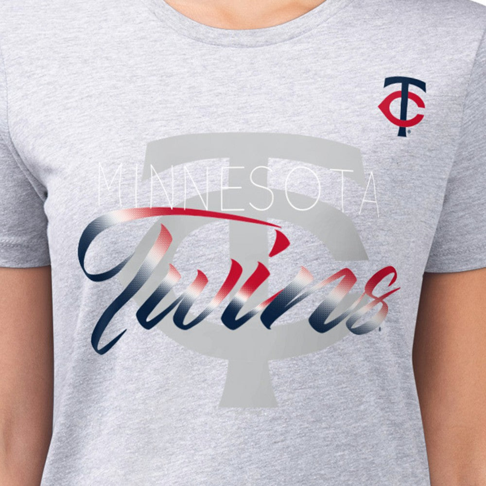 Heather Gray Minnesota Twins G-III 4Her by Carl Banks Women's Super-Slim Fit Lightweight Shadow Logo Graphic T-Shirt
