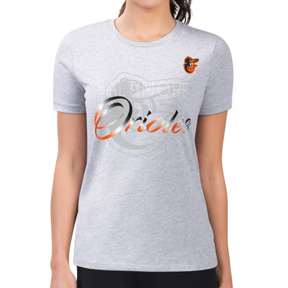 Heather Gray Baltimore Orioles G-III 4Her by Carl Banks Women's Super-Slim Fit Lightweight Shadow Logo Graphic T-Shirt