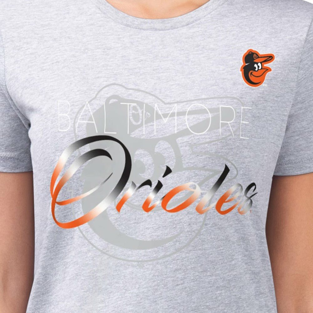 Heather Gray Baltimore Orioles G-III 4Her by Carl Banks Women's Super-Slim Fit Lightweight Shadow Logo Graphic T-Shirt