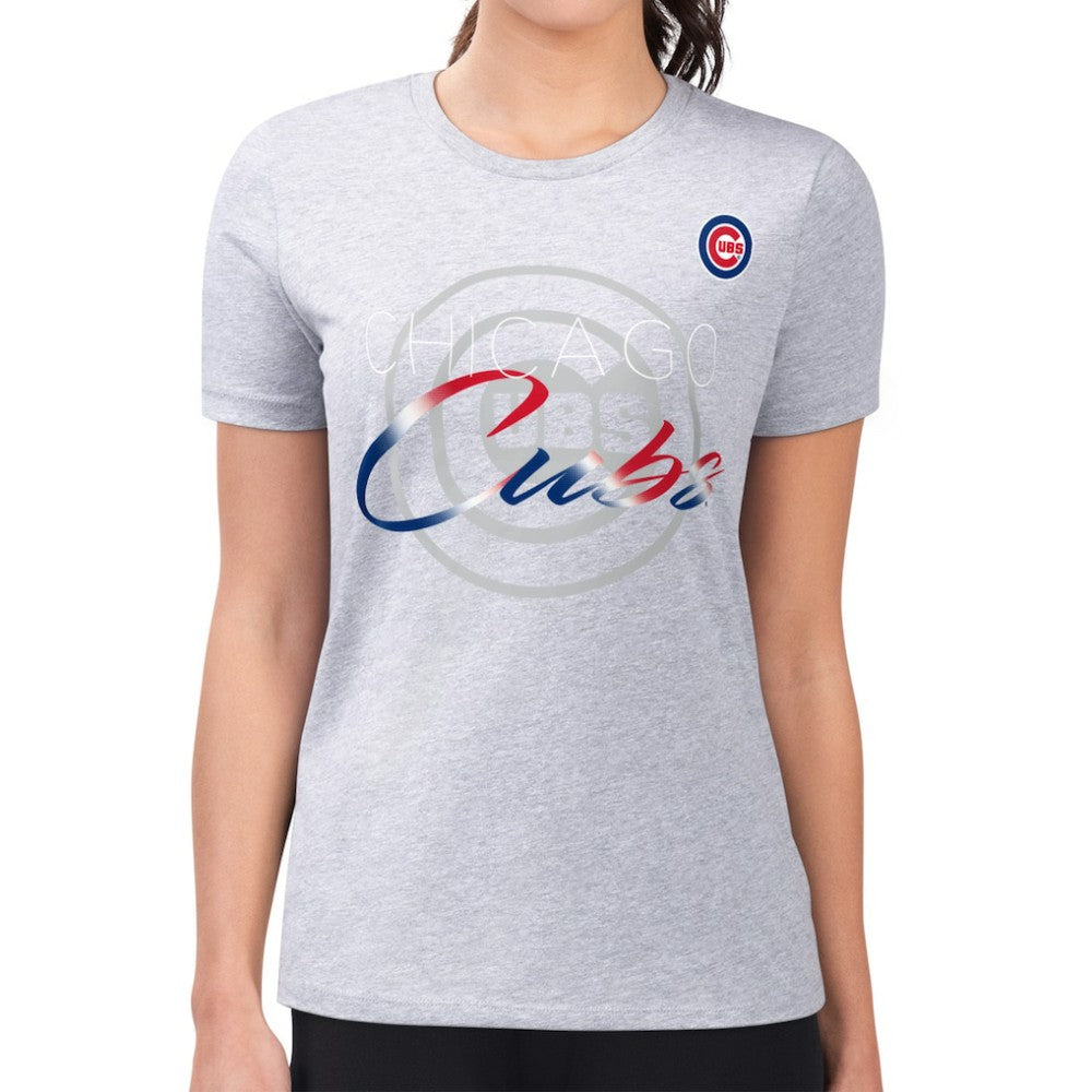 Heather Gray Chicago Cubs G-III 4Her by Carl Banks Women's Super-Slim Fit Lightweight Shadow Logo Graphic T-Shirt