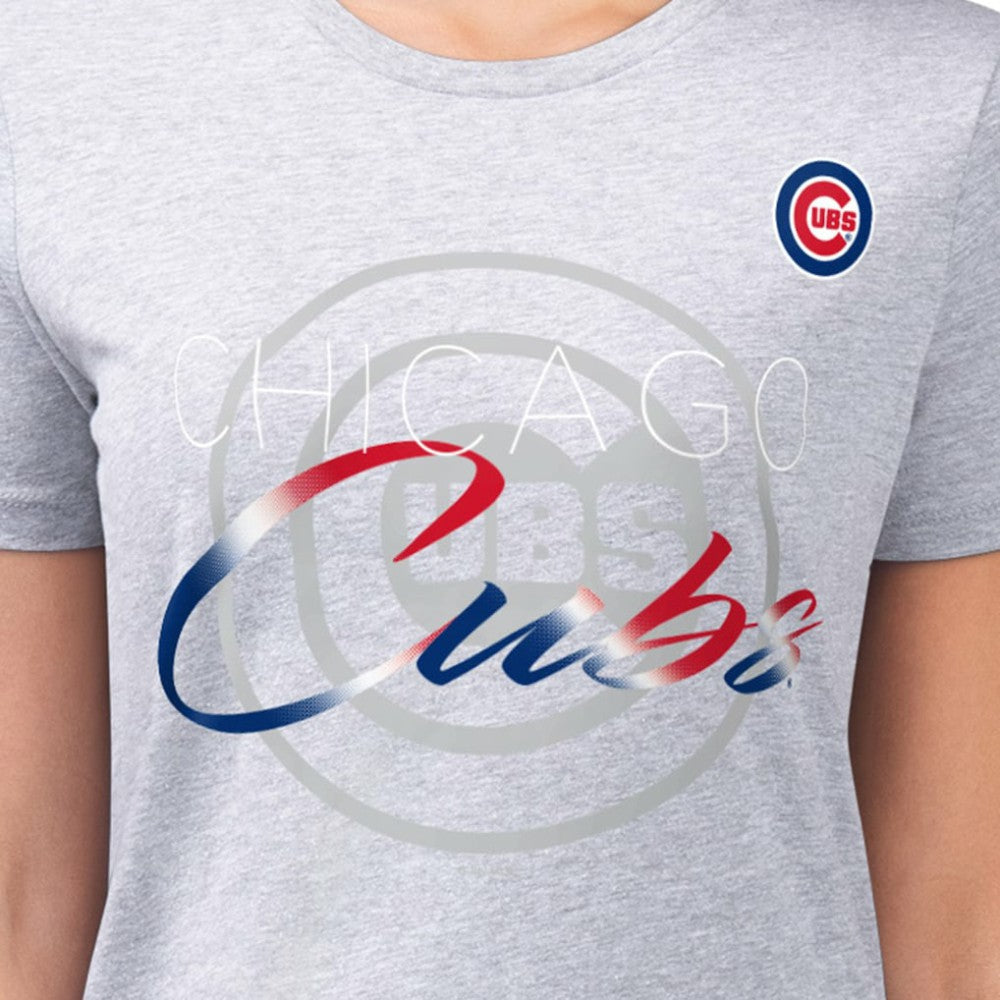 Heather Gray Chicago Cubs G-III 4Her by Carl Banks Women's Super-Slim Fit Lightweight Shadow Logo Graphic T-Shirt